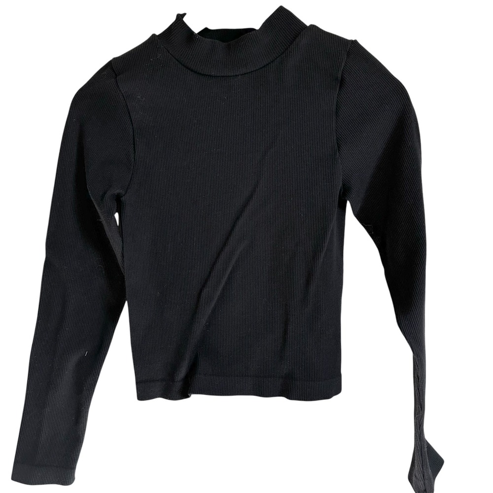 Fct Basics Ribbed Mock Neck Long Sleeve‎ Top Fitted Black Medium